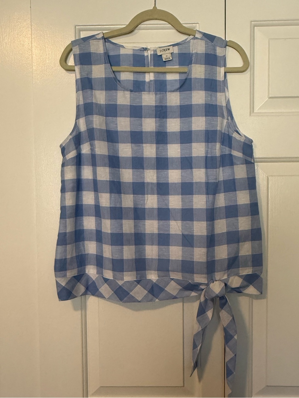 J. Crew Blue and White Gingham Tie-Front Tank